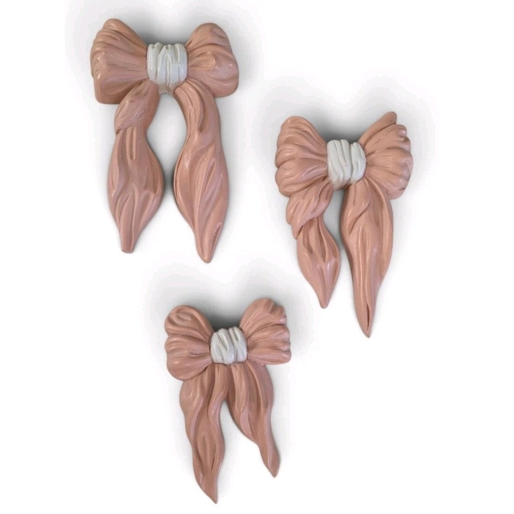 3 Vtg 1980 Homco Ballet Pink Ribbon Bow Wall Plaques Decor Nursery Cottagecore